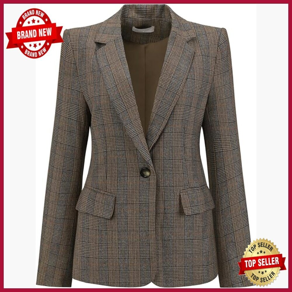 Houndstooth Plaid Blazer for Women Work Business Suit Jacket